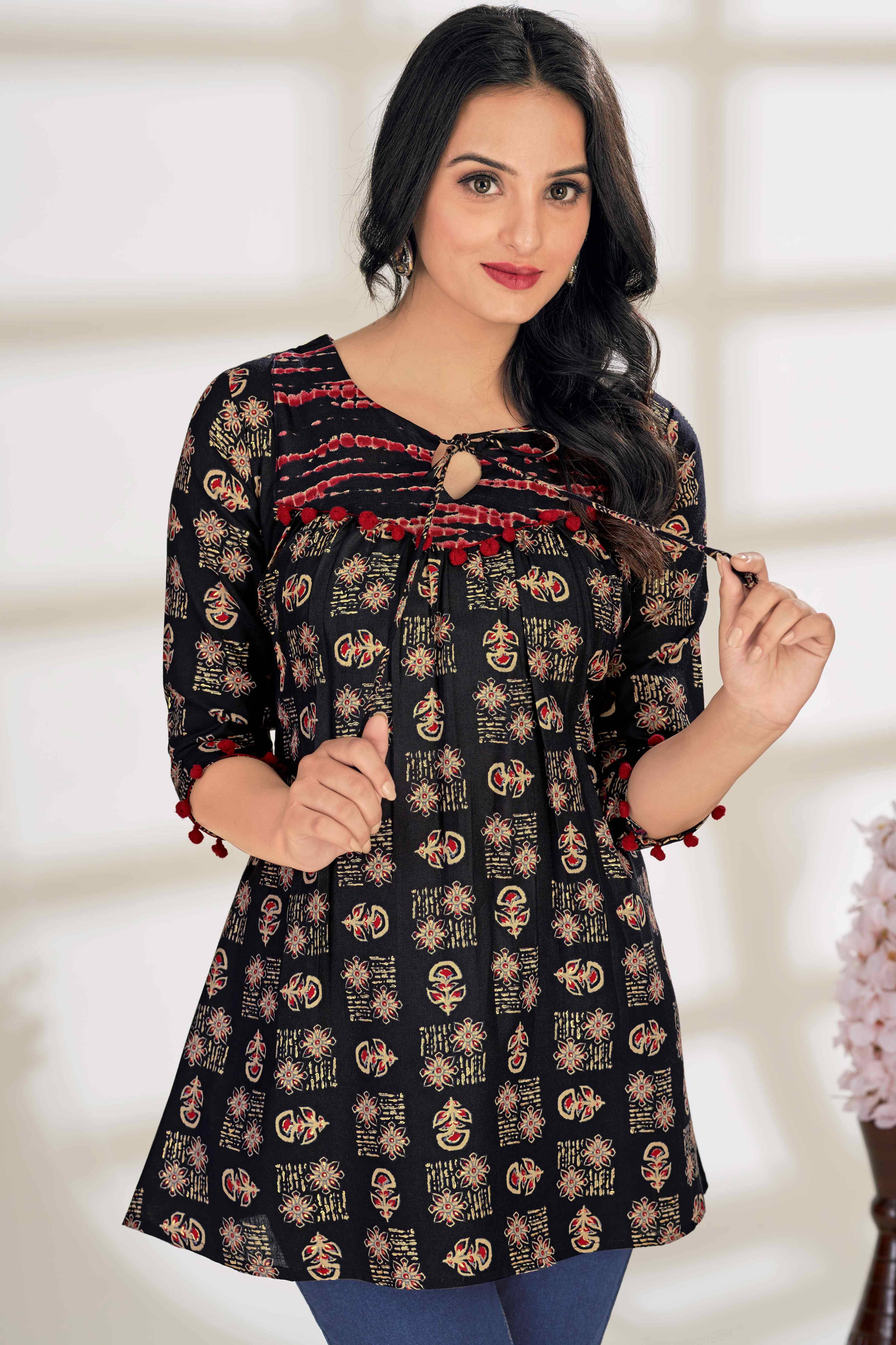 Glomee Women's Cotton Tunic ( Black )     			Glomee Women's Cotton Tunic ( Black )