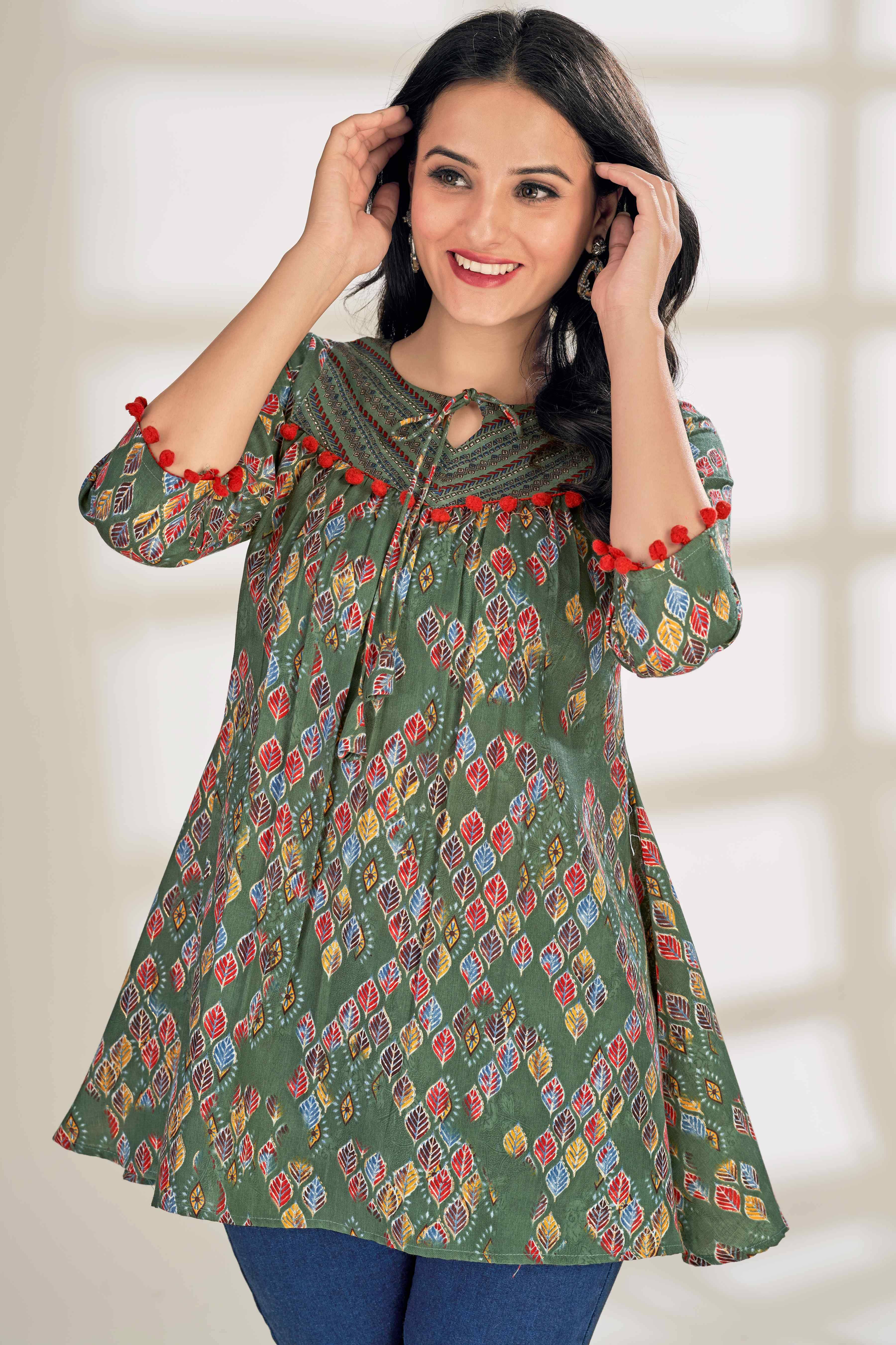 Glomee Women's Cotton Tunic ( Green )     			Glomee Women's Cotton Tunic ( Green )