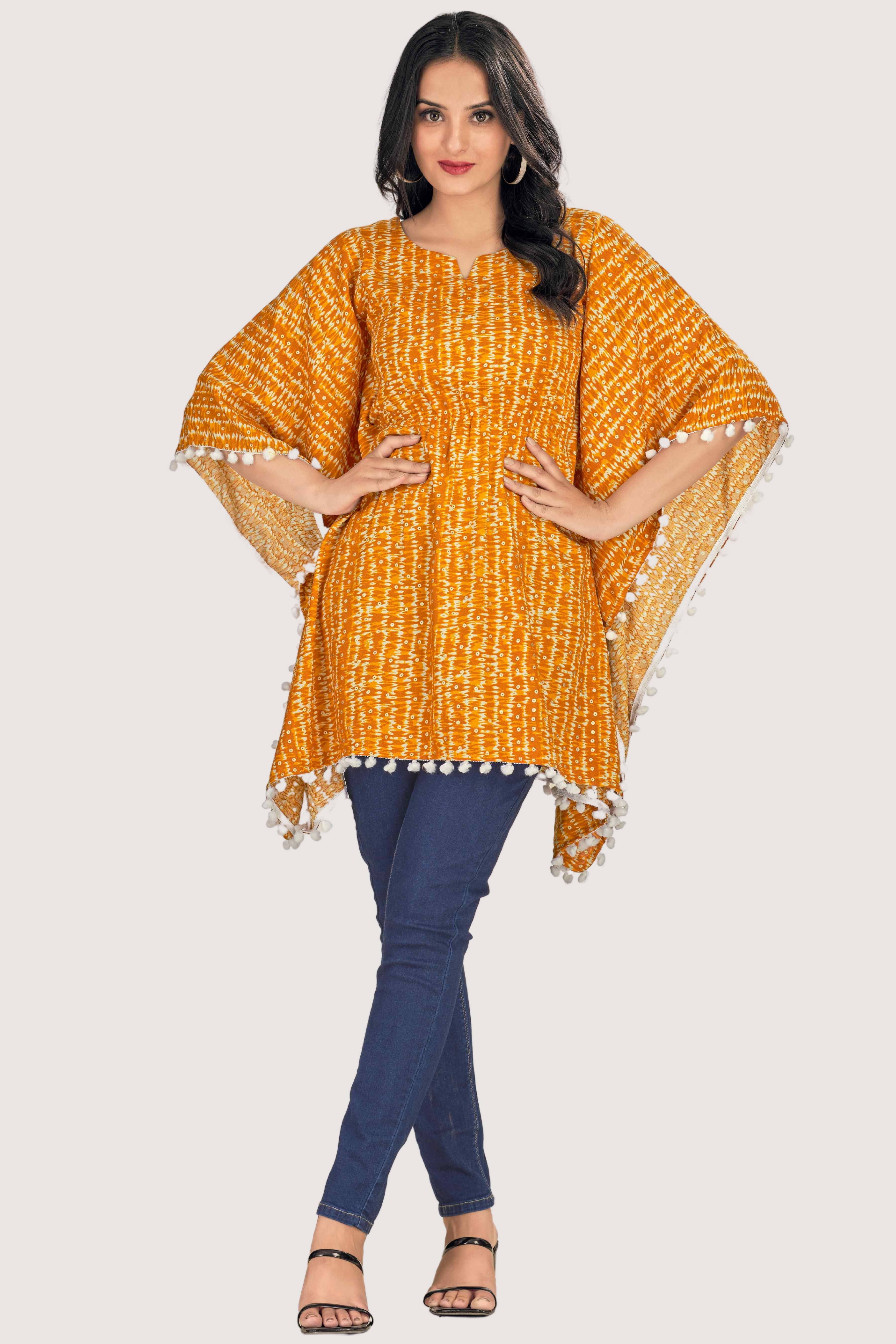     			Glomee Women's Rayon Kaftan ( Yellow )