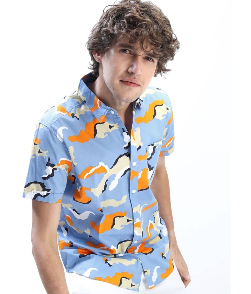 Ketch 100% Cotton Slim Fit Printed Half Sleeves Men's Casual Shirt - Blue ( Pack of 1 )