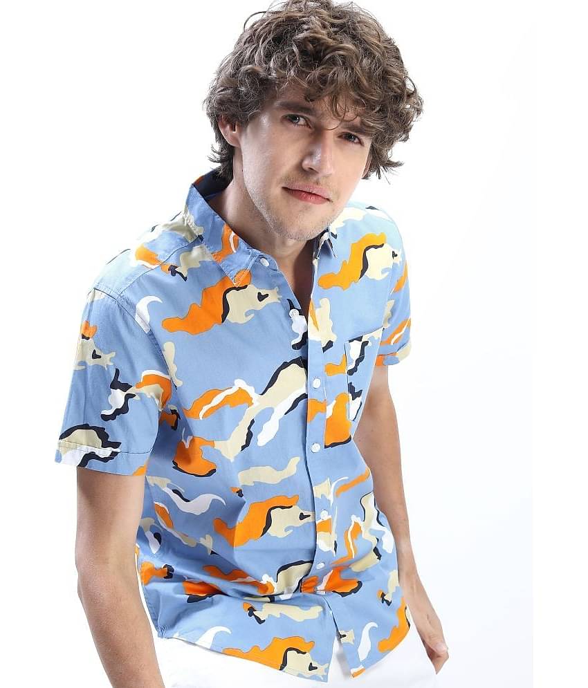 Ketch 100% Cotton Slim Fit Printed Half Sleeves Men's Casual Shirt - Blue ( Pack of 1 )