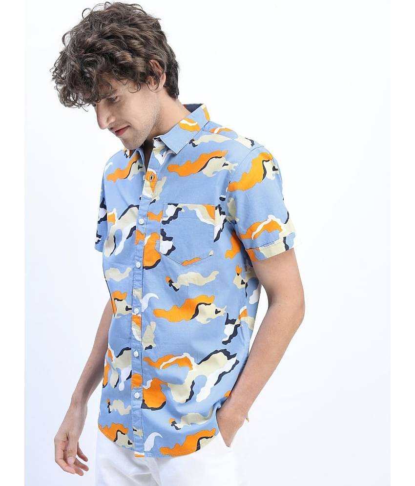 Ketch 100% Cotton Slim Fit Printed Half Sleeves Men's Casual Shirt - Blue ( Pack of 1 )