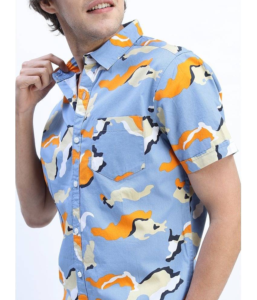 Ketch 100% Cotton Slim Fit Printed Half Sleeves Men's Casual Shirt - Blue ( Pack of 1 )
