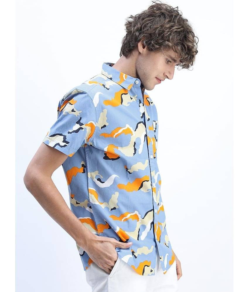 Ketch 100% Cotton Slim Fit Printed Half Sleeves Men's Casual Shirt - Blue ( Pack of 1 )