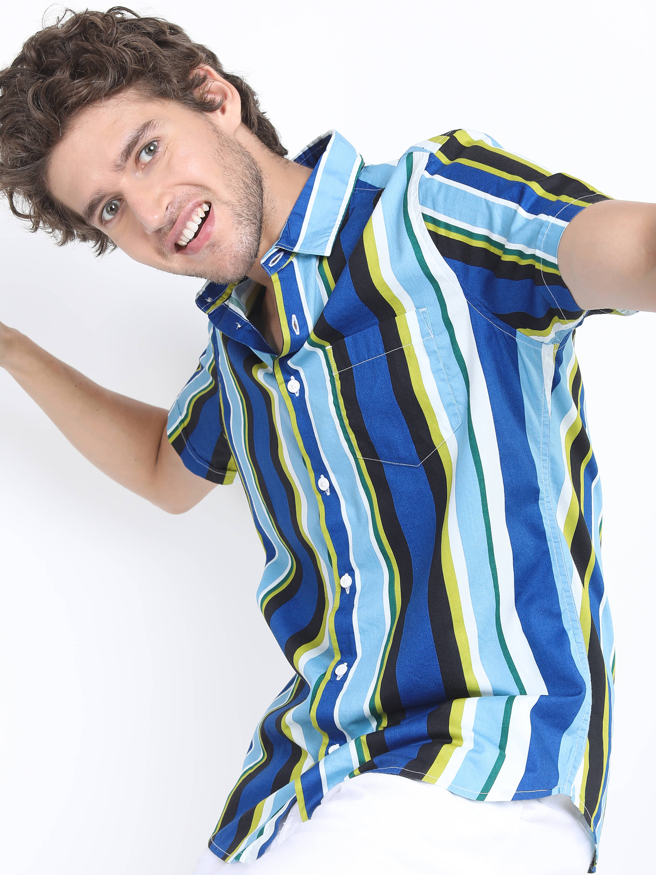 Ketch 100% Cotton Regular Fit Striped Half Sleeves Men's Casual Shirt - Navy Blue ( Pack of 1 )