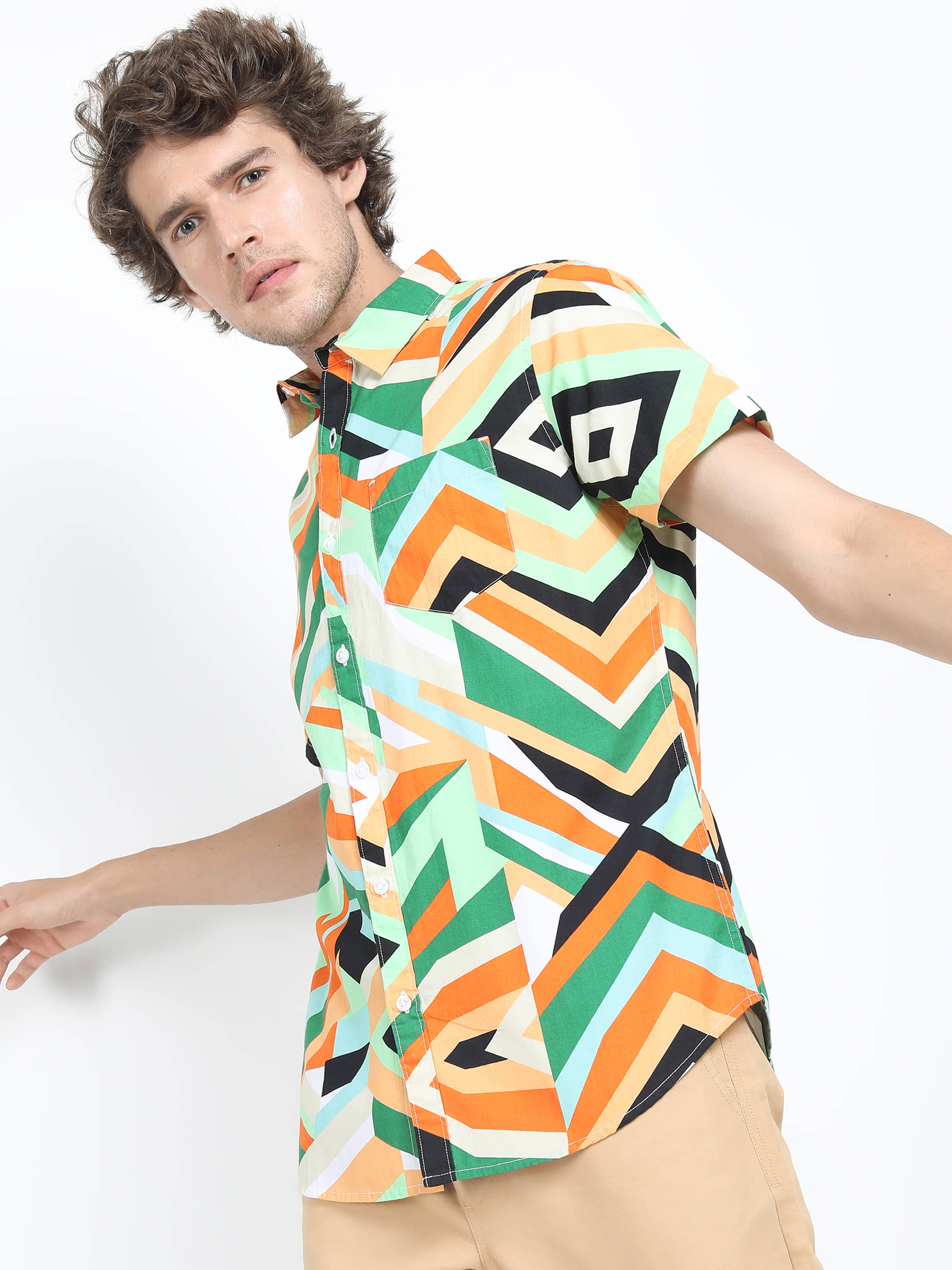 Ketch 100% Cotton Slim Fit Printed Half Sleeves Men's Casual Shirt - Green ( Pack of 1 )
