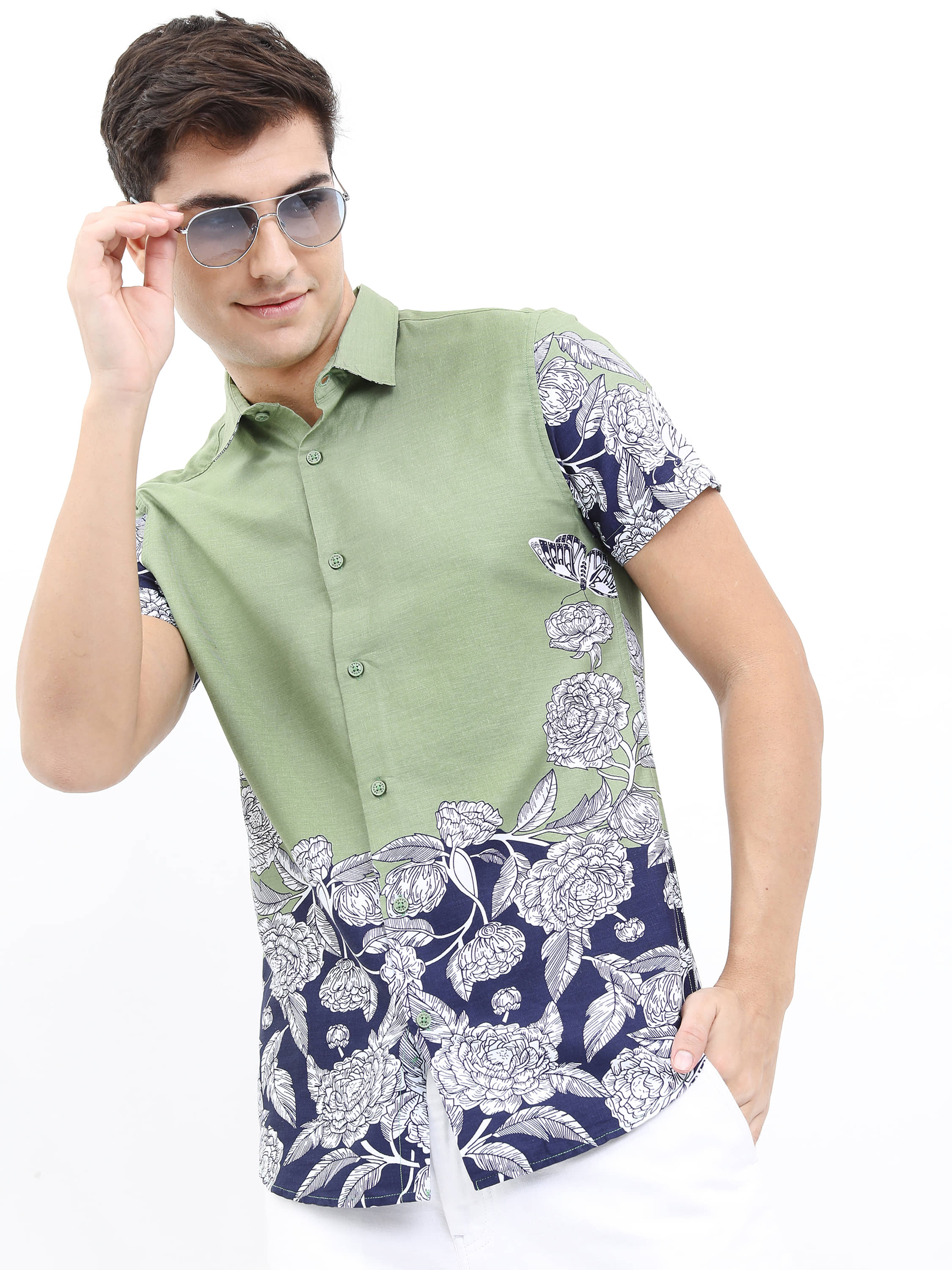 Ketch 100% Cotton Slim Fit Printed Half Sleeves Men's Casual Shirt - Olive ( Pack of 1 )