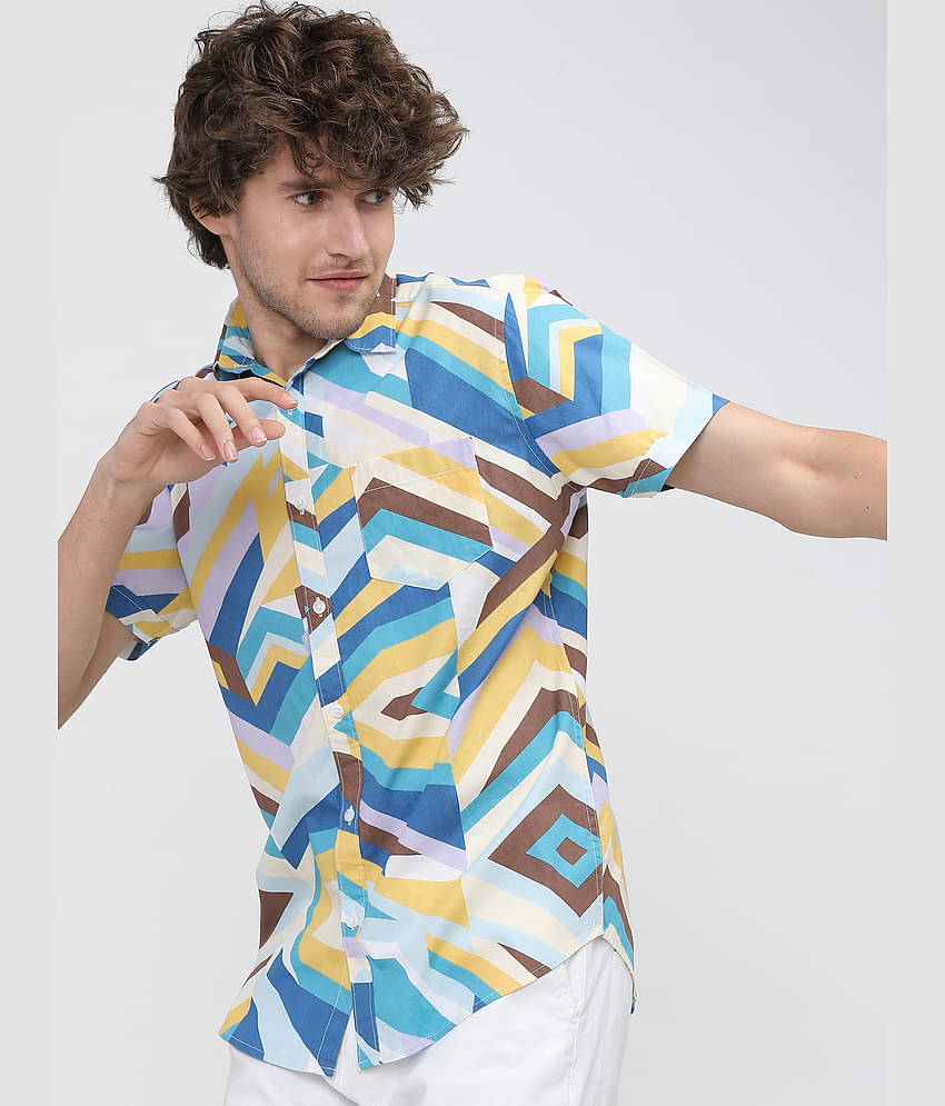 Ketch 100% Cotton Slim Fit Printed Half Sleeves Men's Casual Shirt - Green ( Pack of 1 )