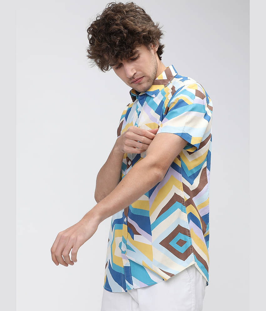 Ketch 100% Cotton Slim Fit Printed Half Sleeves Men's Casual Shirt - Green ( Pack of 1 )