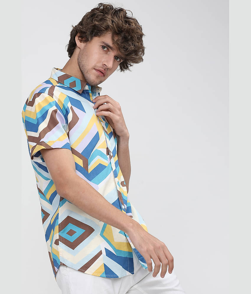 Ketch 100% Cotton Slim Fit Printed Half Sleeves Men's Casual Shirt - Green ( Pack of 1 )