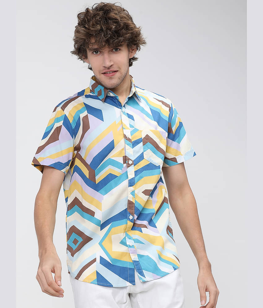 Ketch 100% Cotton Slim Fit Printed Half Sleeves Men's Casual Shirt - Green ( Pack of 1 )