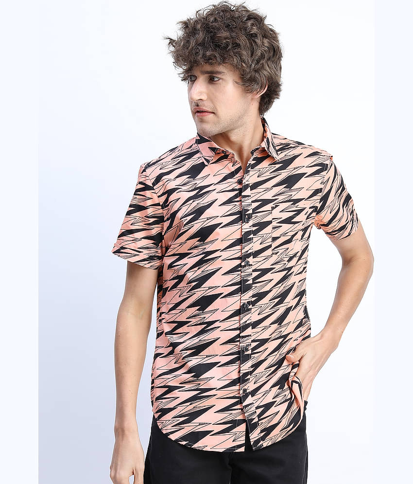 Ketch 100% Cotton Slim Fit Printed Half Sleeves Men's Casual Shirt - Pink ( Pack of 1 )