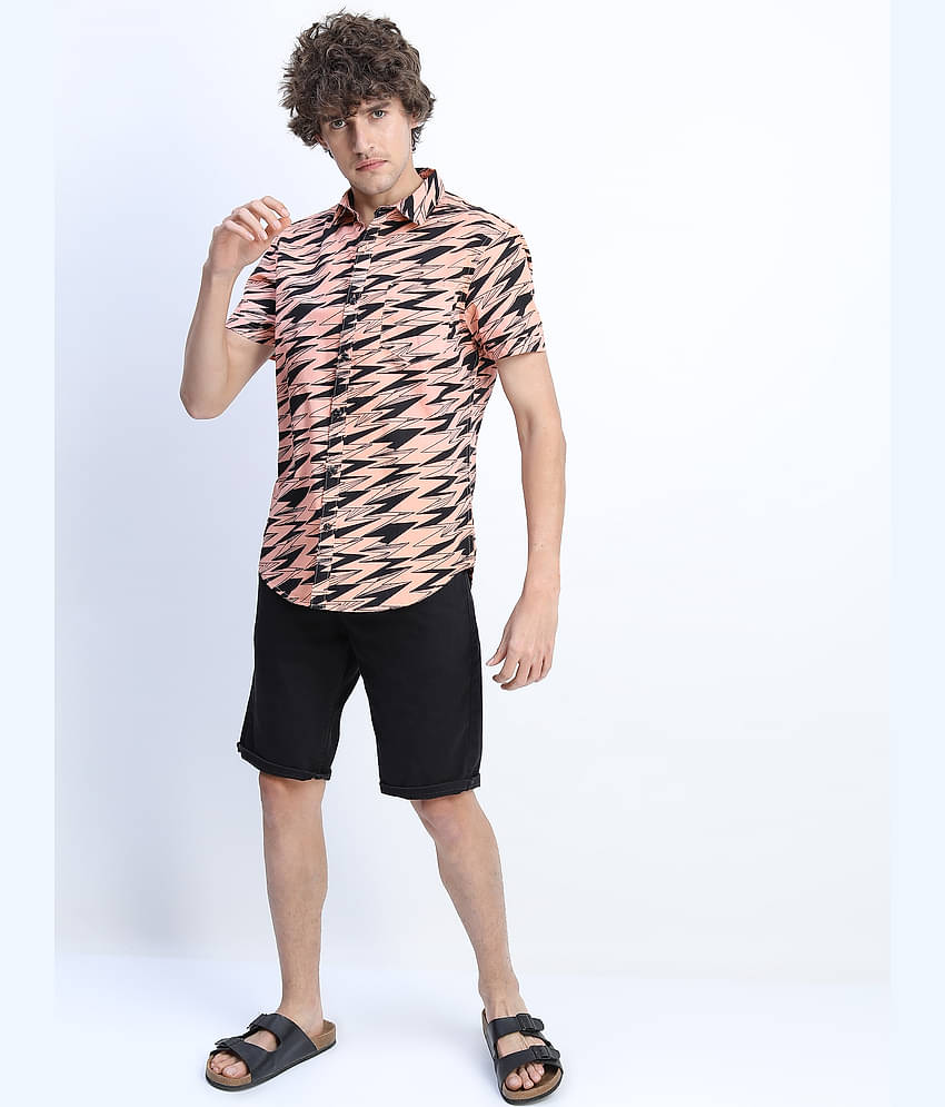 Ketch 100% Cotton Slim Fit Printed Half Sleeves Men's Casual Shirt - Pink ( Pack of 1 )