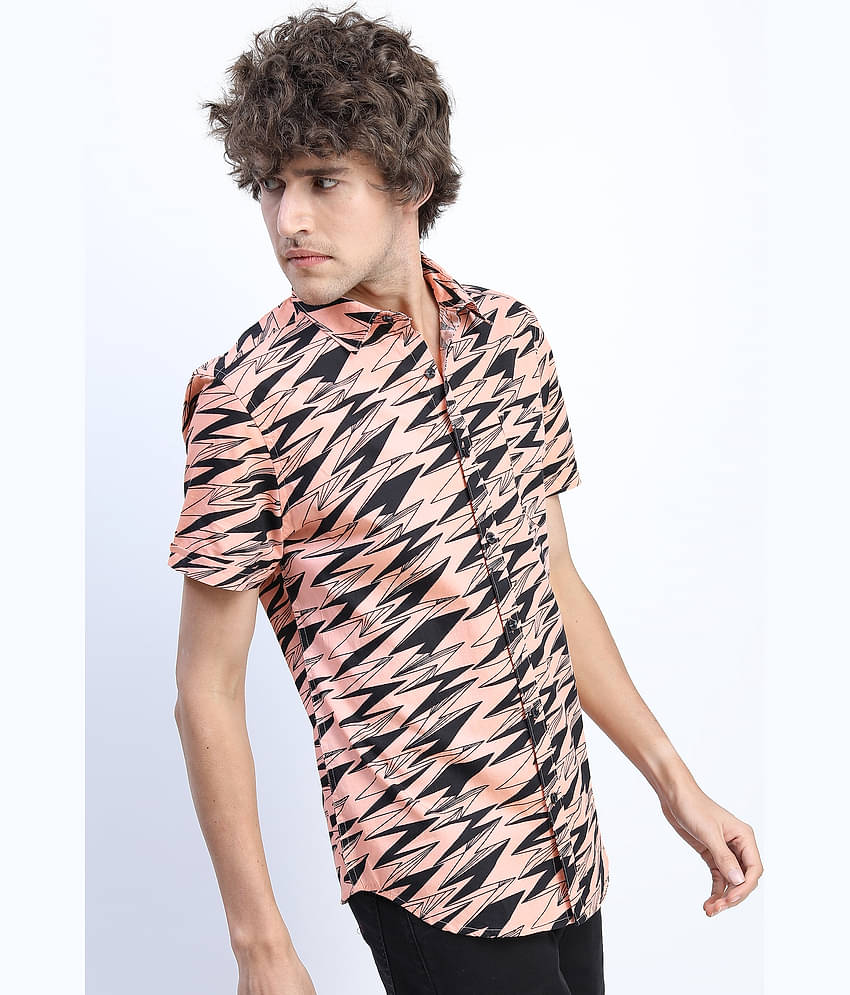 Ketch 100% Cotton Slim Fit Printed Half Sleeves Men's Casual Shirt - Pink ( Pack of 1 )