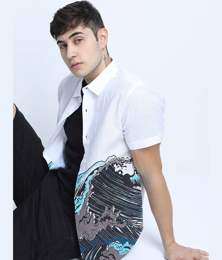 Ketch 100% Cotton Slim Fit Printed Half Sleeves Men's Casual Shirt - White ( Pack of 1 )