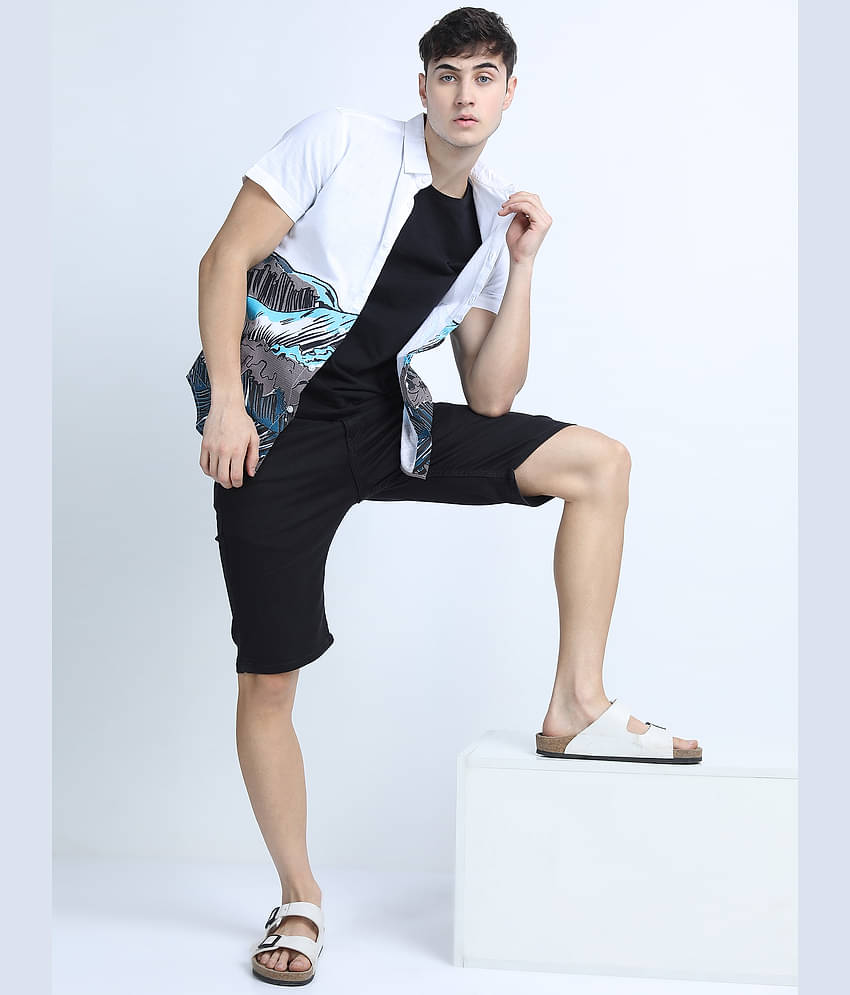 Ketch 100% Cotton Slim Fit Printed Half Sleeves Men's Casual Shirt - White ( Pack of 1 )