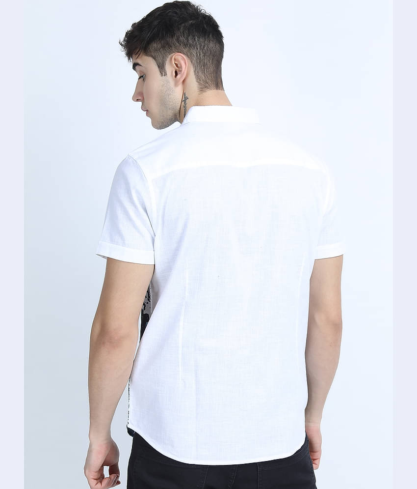 Ketch 100% Cotton Slim Fit Printed Half Sleeves Men's Casual Shirt - White ( Pack of 1 )
