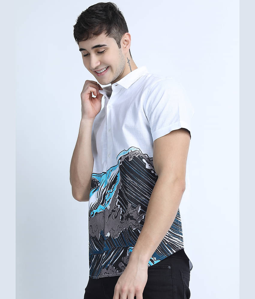 Ketch 100% Cotton Slim Fit Printed Half Sleeves Men's Casual Shirt - White ( Pack of 1 )