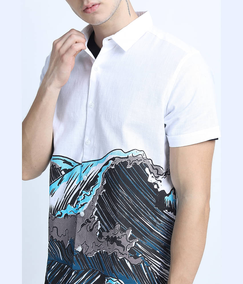 Ketch 100% Cotton Slim Fit Printed Half Sleeves Men's Casual Shirt - White ( Pack of 1 )