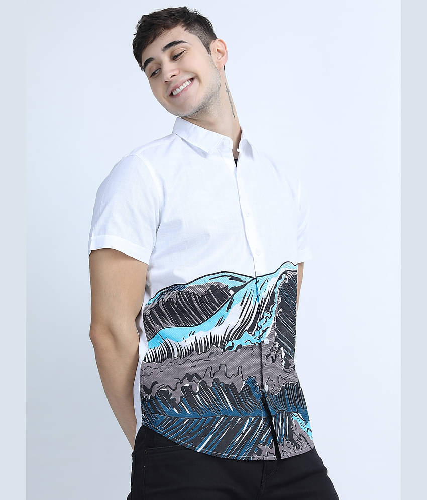 Ketch 100% Cotton Slim Fit Printed Half Sleeves Men's Casual Shirt - White ( Pack of 1 )