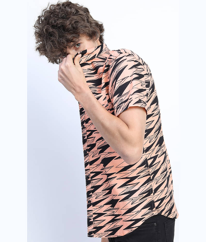 Ketch 100% Cotton Slim Fit Printed Half Sleeves Men's Casual Shirt - Pink ( Pack of 1 )