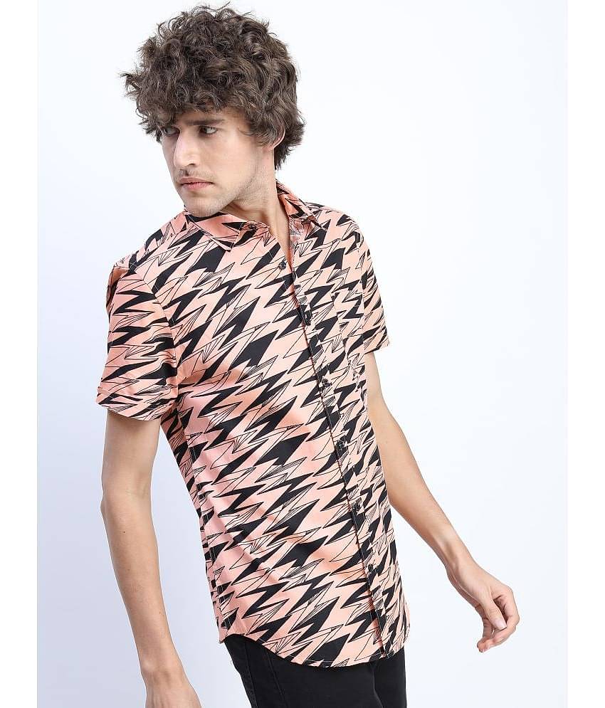 Ketch 100% Cotton Slim Fit Printed Half Sleeves Men's Casual Shirt - Pink ( Pack of 1 )