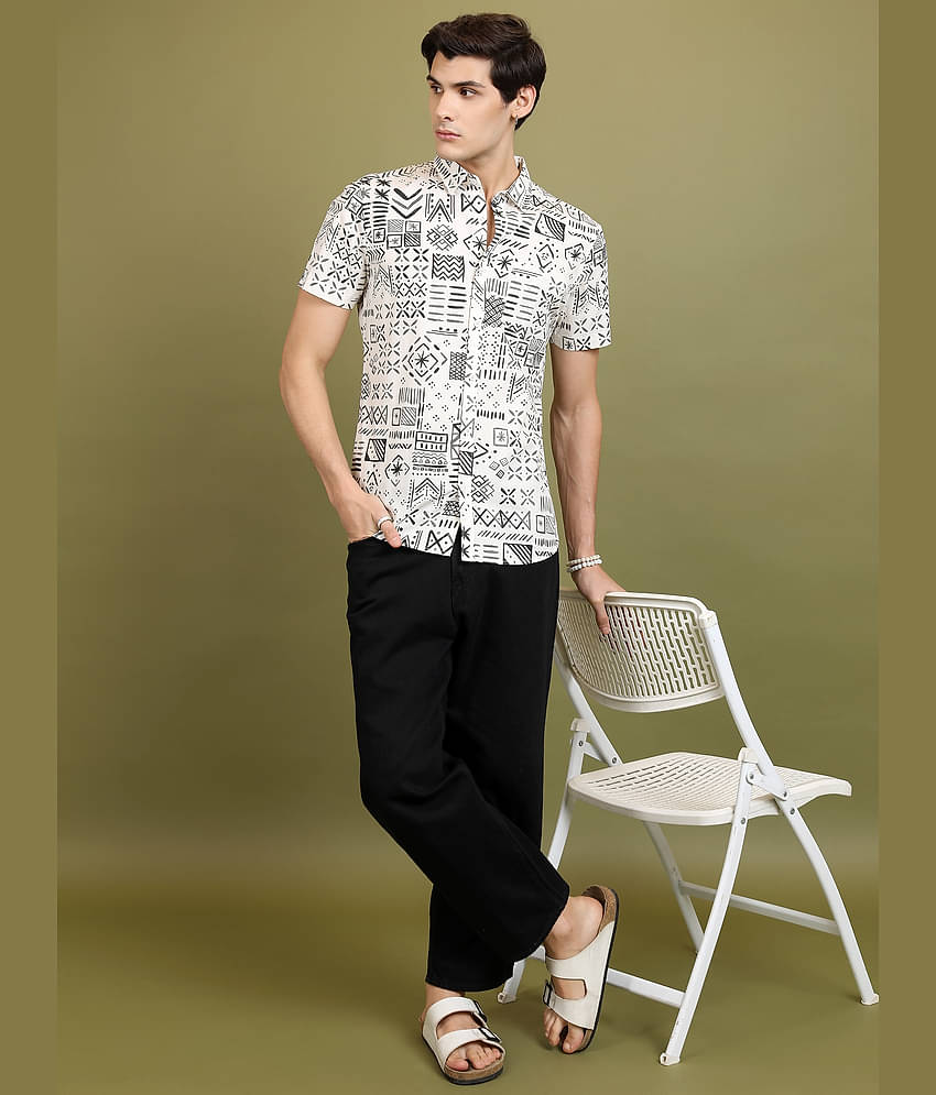 Ketch 100% Cotton Slim Fit Printed Half Sleeves Men's Casual Shirt - Off White ( Pack of 1 )