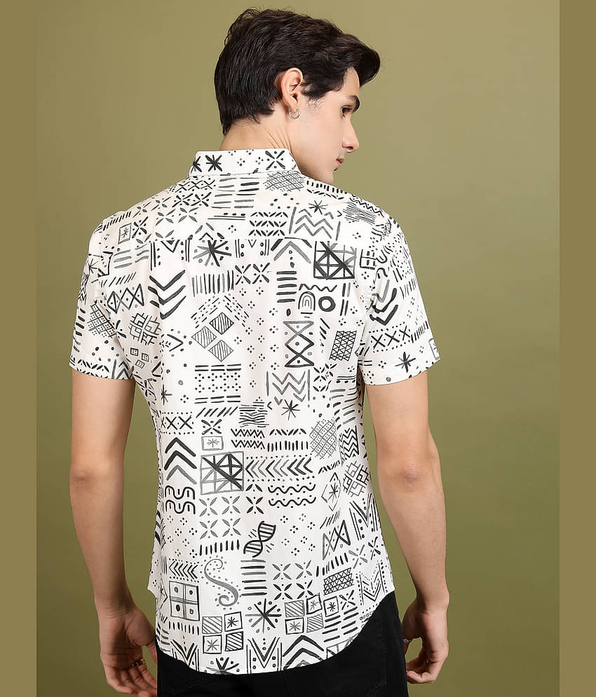 Ketch 100% Cotton Slim Fit Printed Half Sleeves Men's Casual Shirt - Off White ( Pack of 1 )