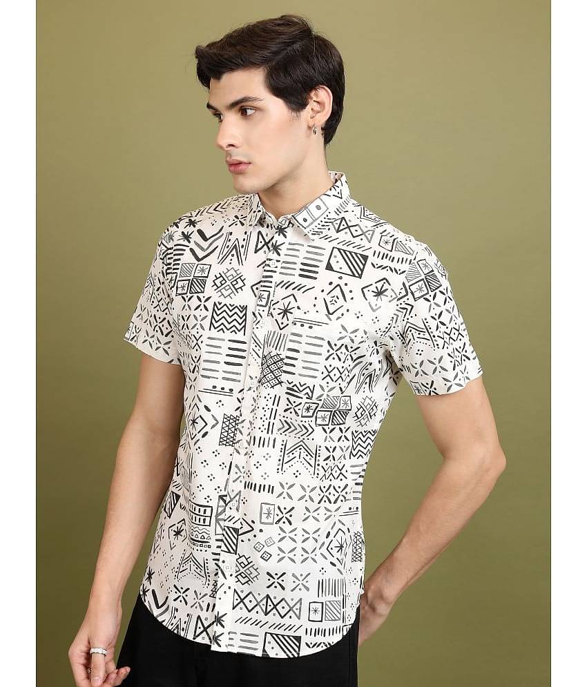Ketch 100% Cotton Slim Fit Printed Half Sleeves Men's Casual Shirt - Off White ( Pack of 1 )