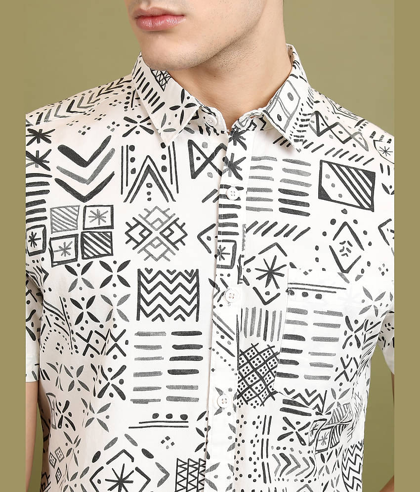 Ketch 100% Cotton Slim Fit Printed Half Sleeves Men's Casual Shirt - Off White ( Pack of 1 )