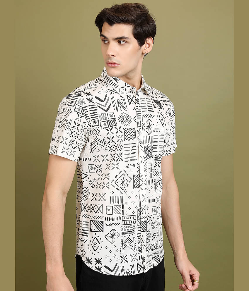 Ketch 100% Cotton Slim Fit Printed Half Sleeves Men's Casual Shirt - Off White ( Pack of 1 )