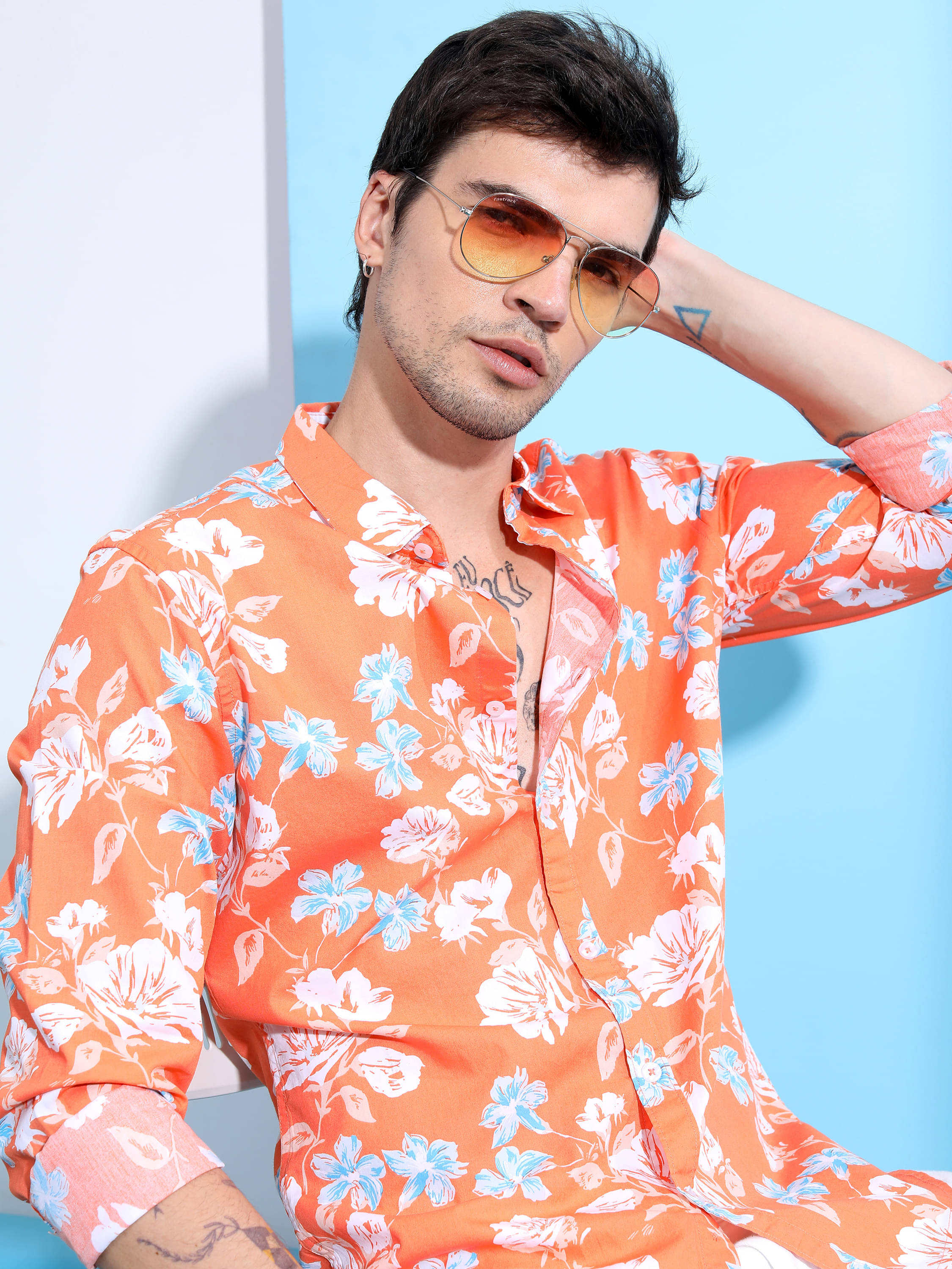     			Ketch 100% Cotton Slim Fit Printed Full Sleeves Men's Casual Shirt - Orange ( Pack of 1 )