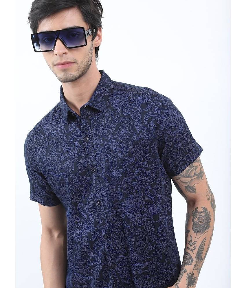 Ketch 100% Cotton Slim Fit Printed Half Sleeves Men's Casual Shirt - Navy Blue ( Pack of 1 )