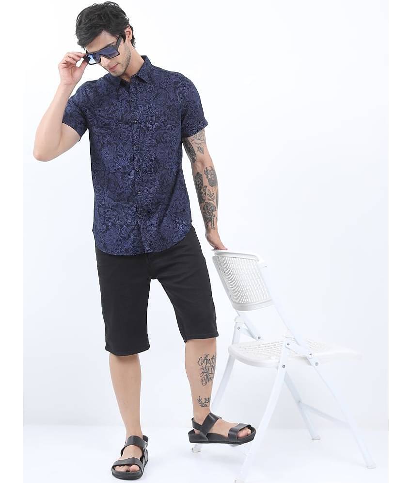 Ketch 100% Cotton Slim Fit Printed Half Sleeves Men's Casual Shirt - Navy Blue ( Pack of 1 )