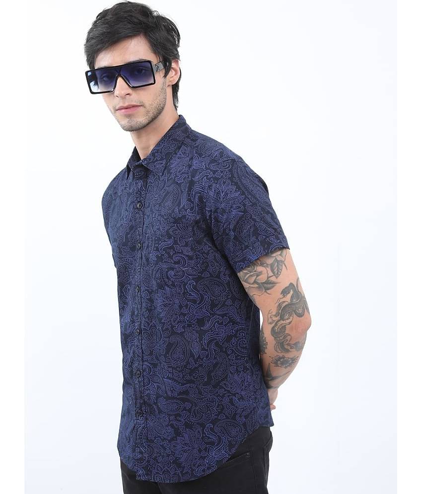 Ketch 100% Cotton Slim Fit Printed Half Sleeves Men's Casual Shirt - Navy Blue ( Pack of 1 )