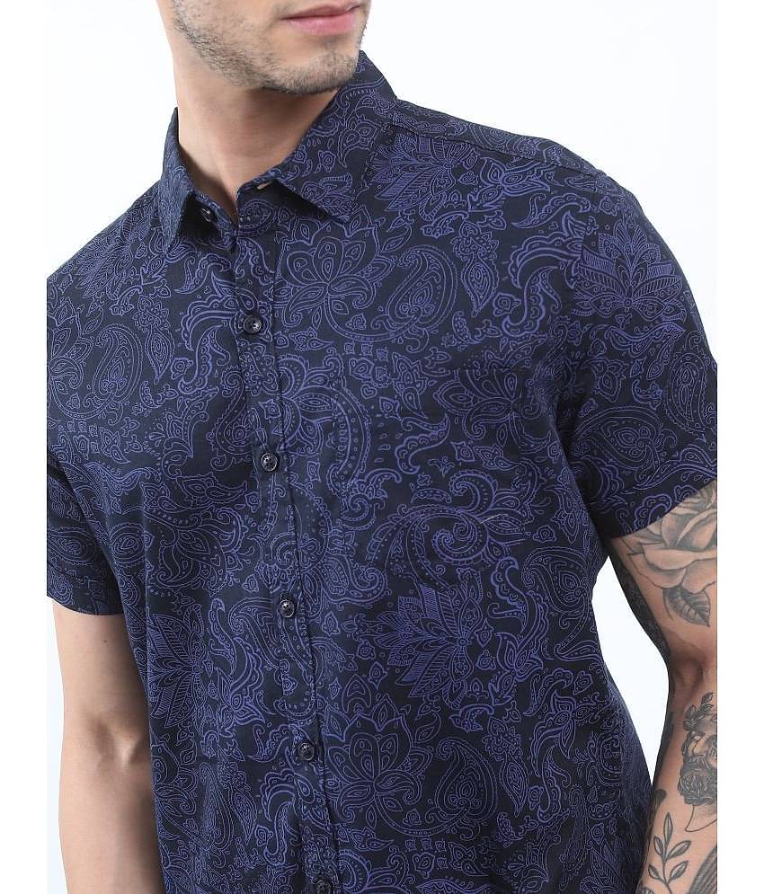 Ketch 100% Cotton Slim Fit Printed Half Sleeves Men's Casual Shirt - Navy Blue ( Pack of 1 )