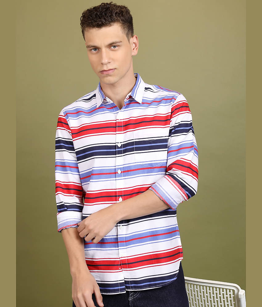 Ketch 100% Cotton Slim Fit Printed Full Sleeves Men's Casual Shirt - White ( Pack of 1 )