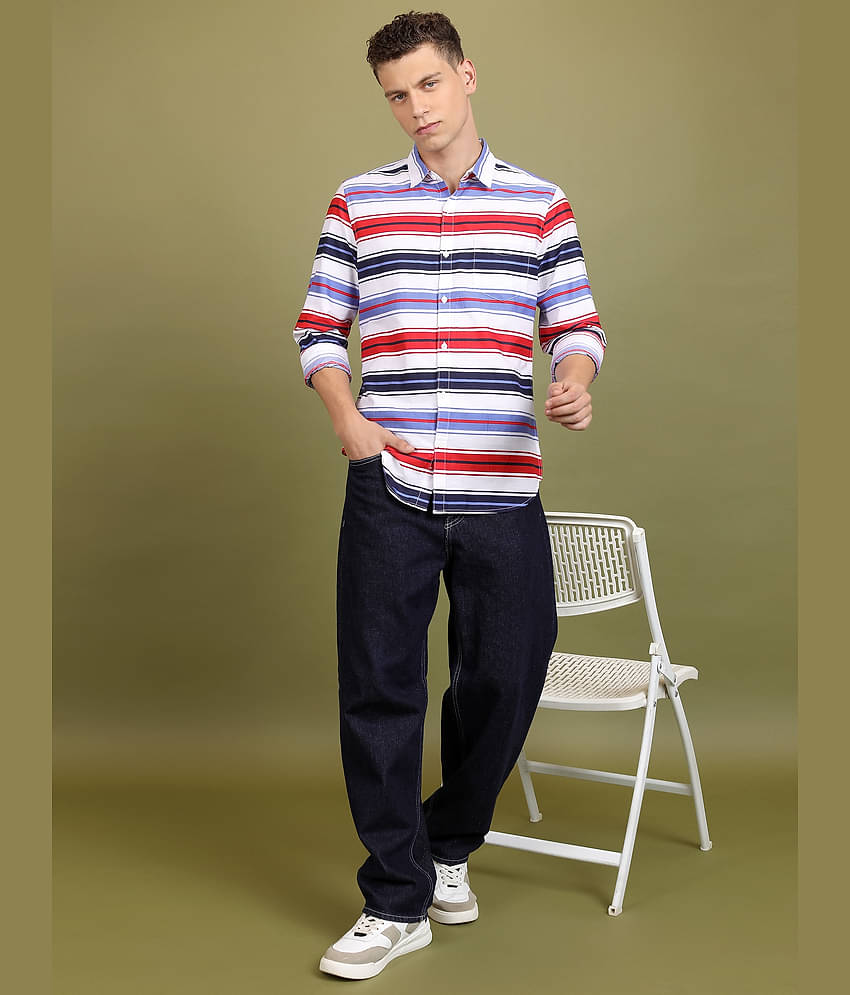 Ketch 100% Cotton Slim Fit Printed Full Sleeves Men's Casual Shirt - White ( Pack of 1 )