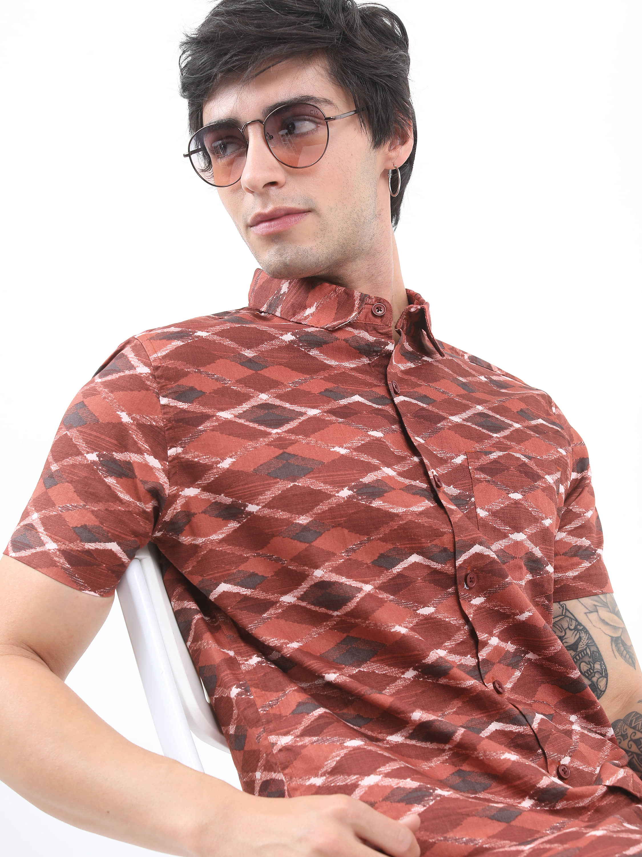 Ketch 100% Cotton Slim Fit Printed Half Sleeves Men's Casual Shirt - Rust ( Pack of 1 )