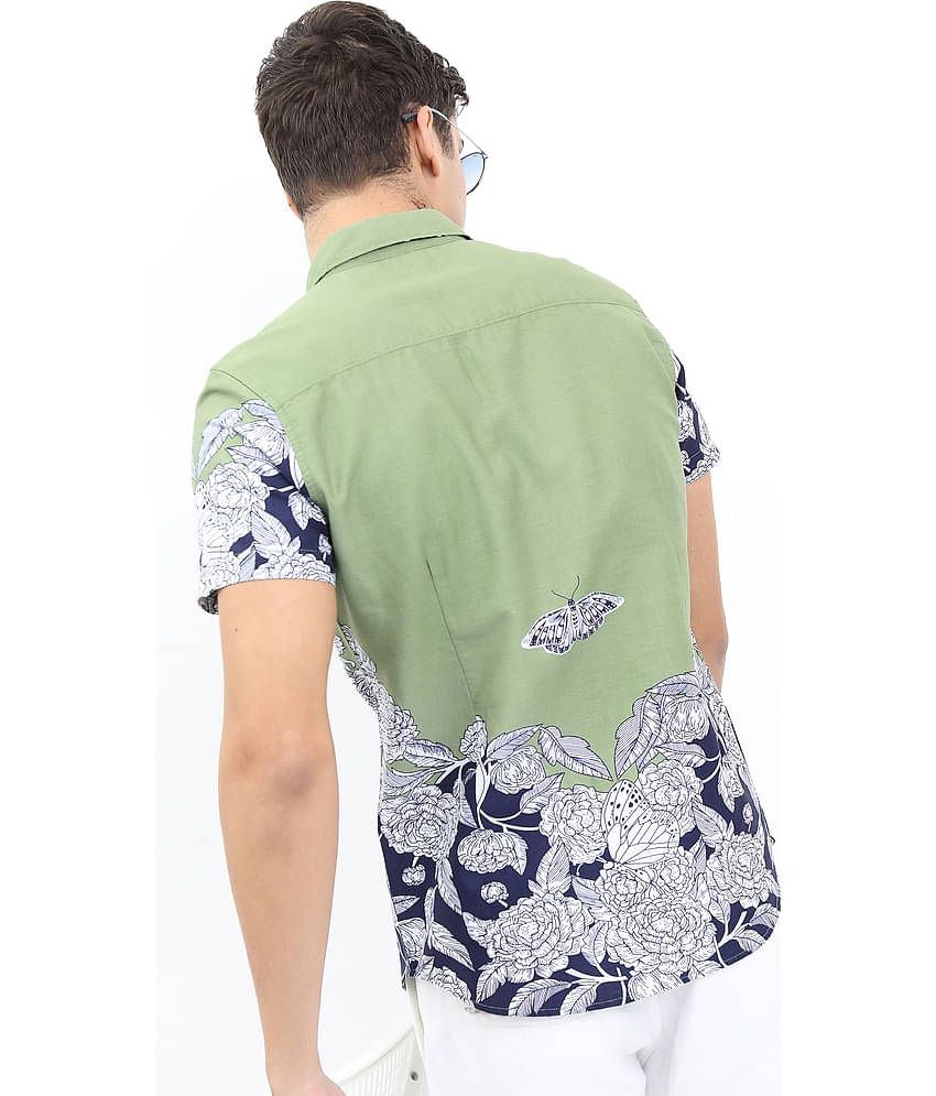 Ketch 100% Cotton Slim Fit Printed Half Sleeves Men's Casual Shirt - Olive ( Pack of 1 )