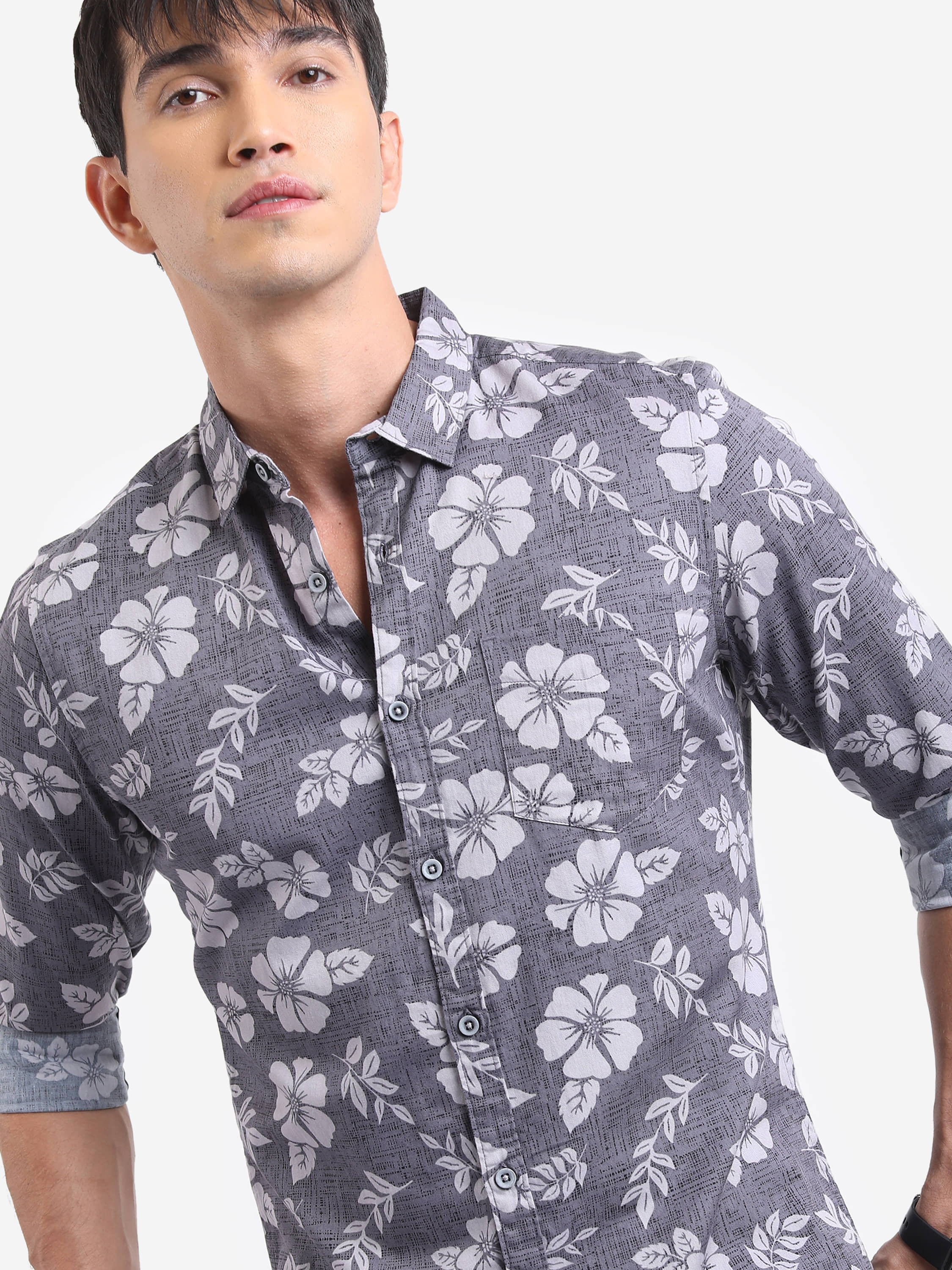 Ketch 100% Cotton Slim Fit Printed Full Sleeves Men's Casual Shirt - Grey ( Pack of 1 )