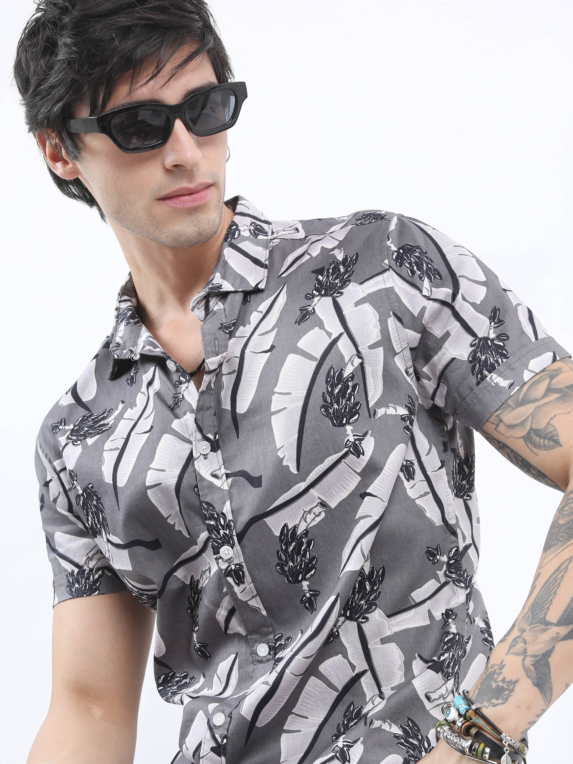 Ketch 100% Cotton Slim Fit Printed Half Sleeves Men's Casual Shirt - Grey ( Pack of 1 )
