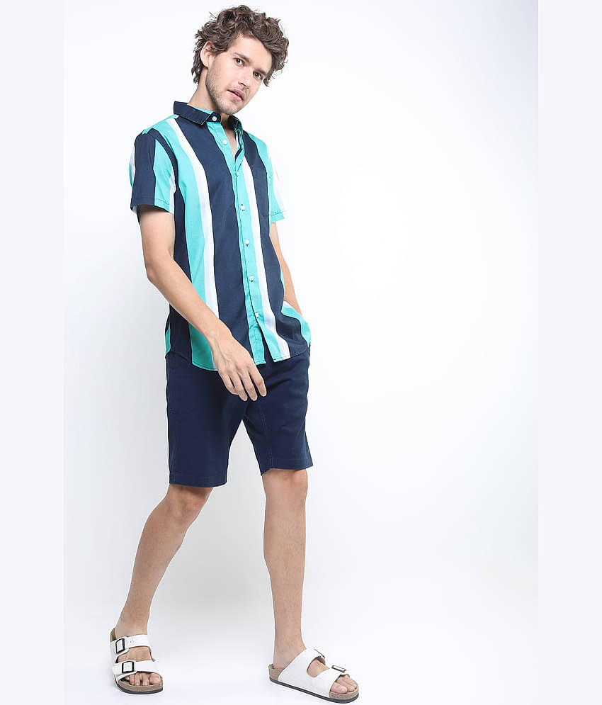 Ketch 100% Cotton Slim Fit Striped Half Sleeves Men's Casual Shirt - Navy Blue ( Pack of 1 )