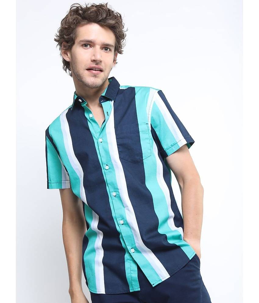 Ketch 100% Cotton Slim Fit Striped Half Sleeves Men's Casual Shirt - Navy Blue ( Pack of 1 )