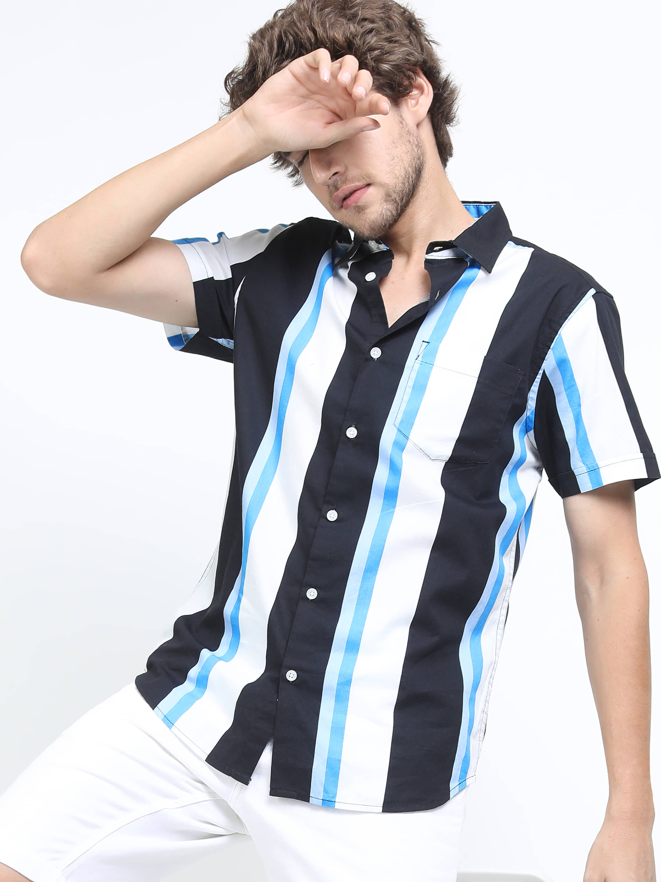 Ketch 100% Cotton Slim Fit Striped Half Sleeves Men's Casual Shirt - Navy Blue ( Pack of 1 )