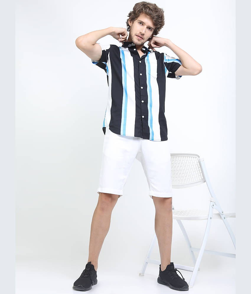 Ketch 100% Cotton Slim Fit Striped Half Sleeves Men's Casual Shirt - Navy Blue ( Pack of 1 )