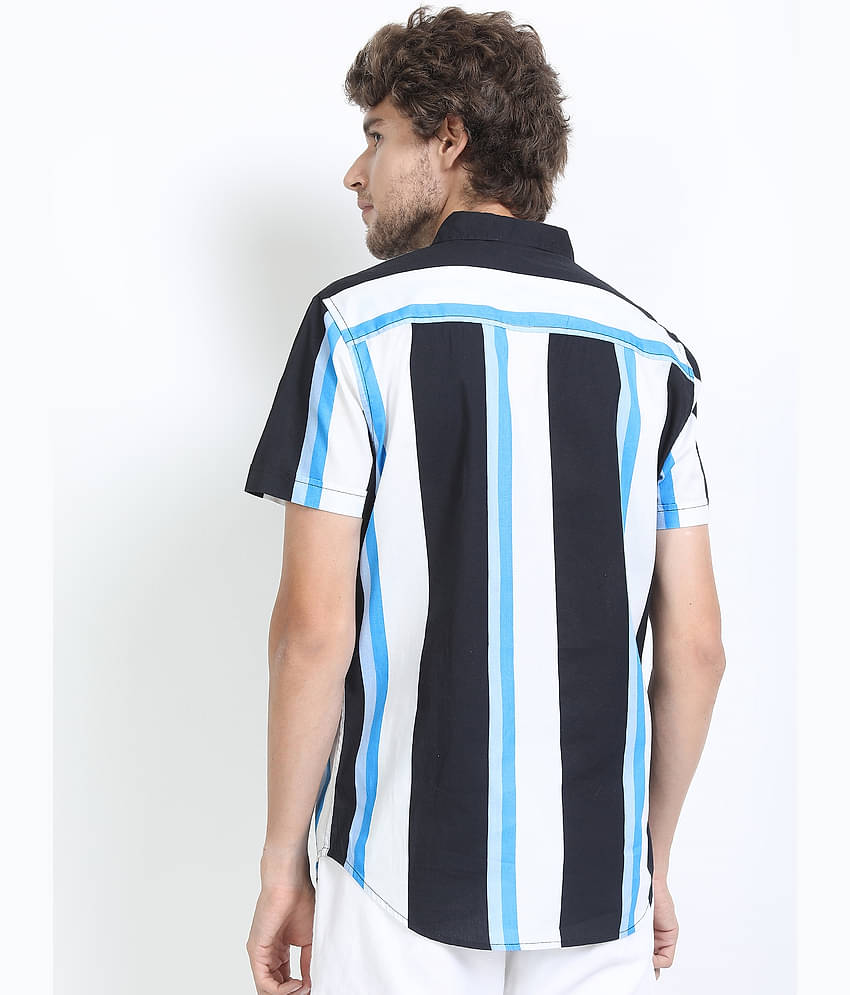 Ketch 100% Cotton Slim Fit Striped Half Sleeves Men's Casual Shirt - Navy Blue ( Pack of 1 )