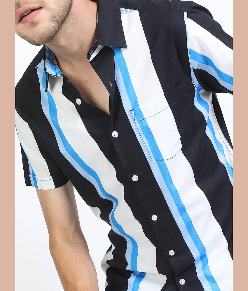 Ketch 100% Cotton Slim Fit Striped Half Sleeves Men's Casual Shirt - Navy Blue ( Pack of 1 )