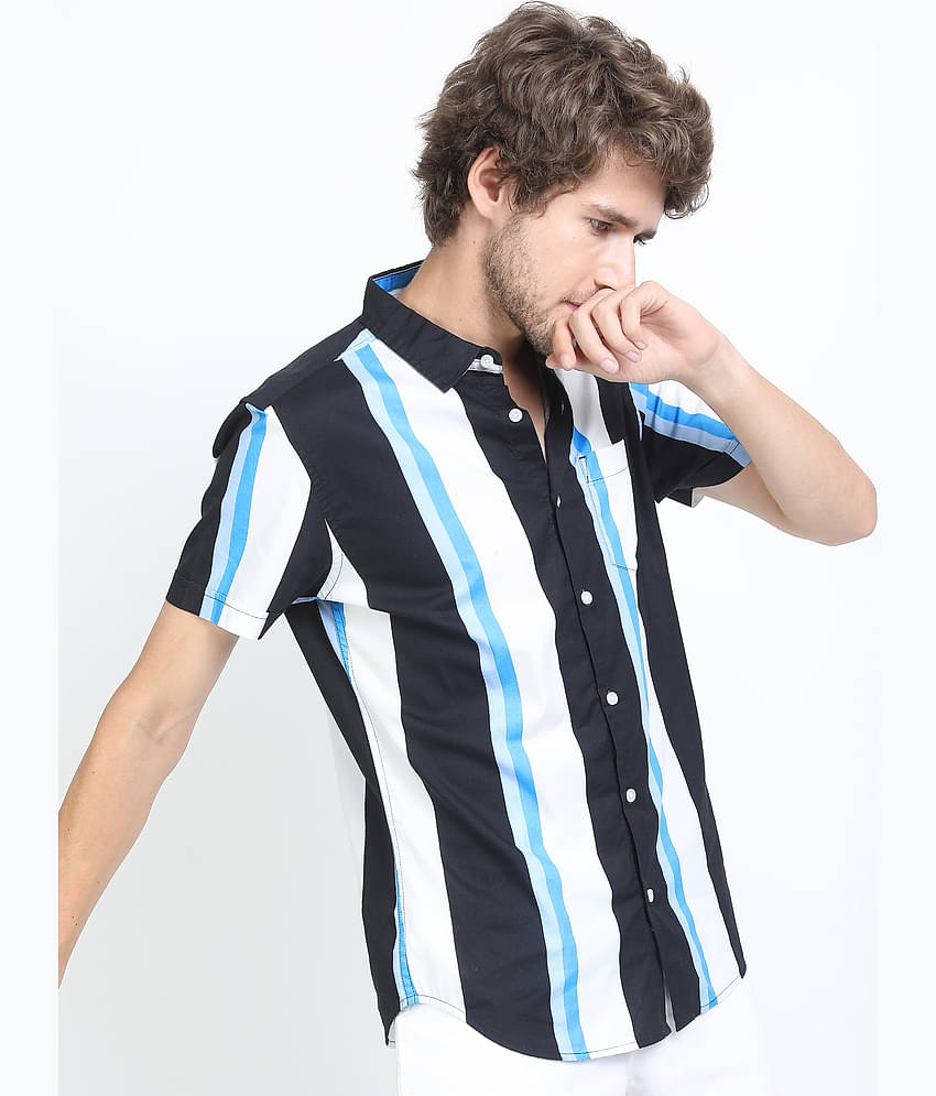 Ketch 100% Cotton Slim Fit Striped Half Sleeves Men's Casual Shirt - Navy Blue ( Pack of 1 )