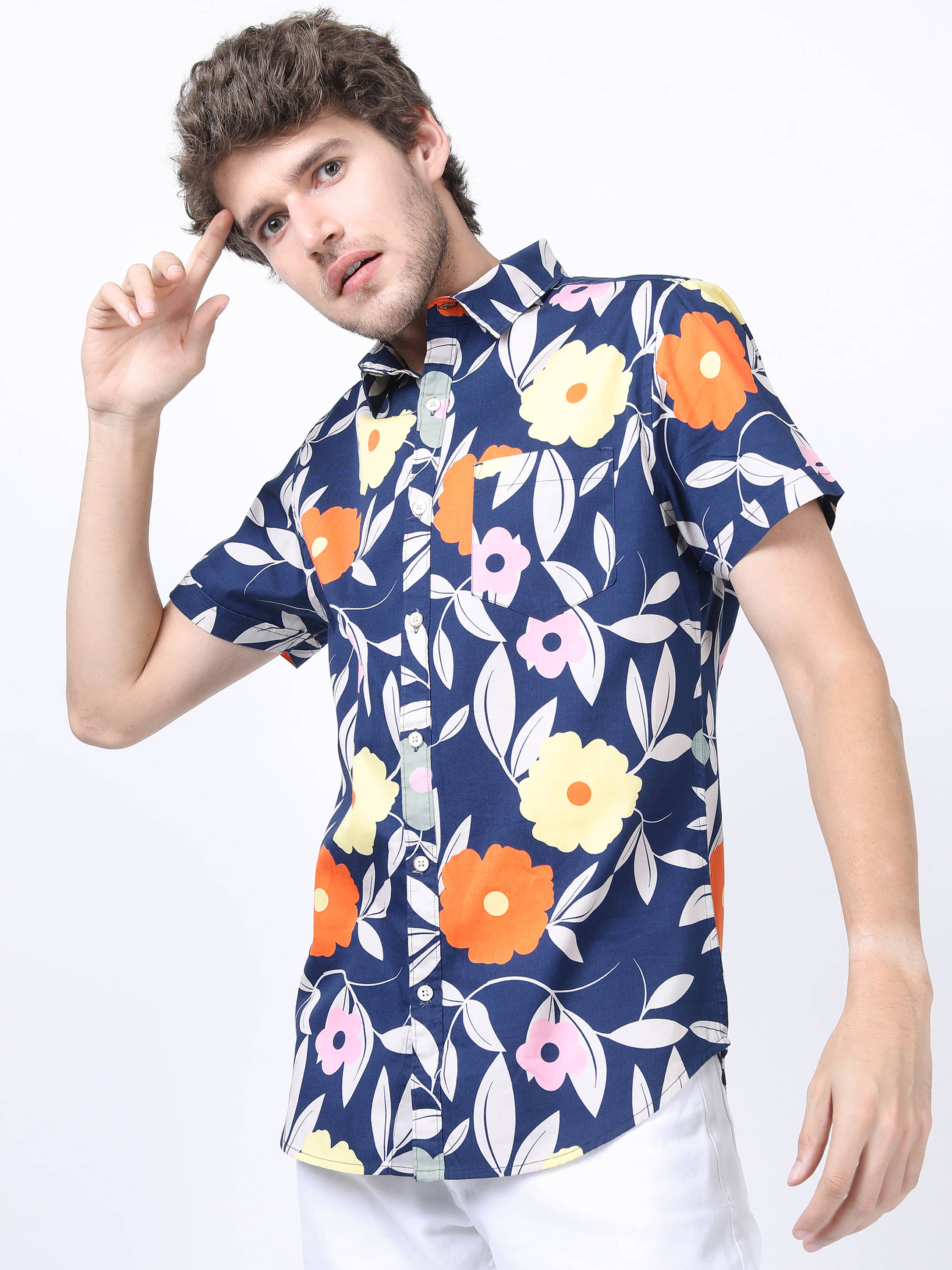     			Ketch 100% Cotton Slim Fit Printed Half Sleeves Men's Casual Shirt - Navy Blue ( Pack of 1 )